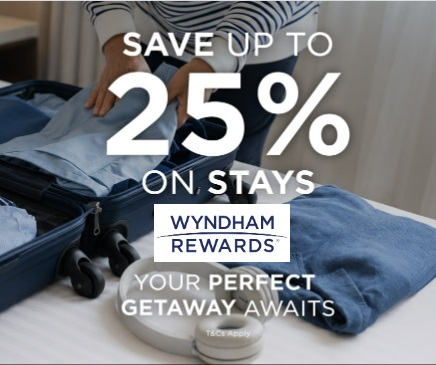 Промоакция: скидка до 25% в отелях Wyndham c августа 2026 года по Март 2027 года